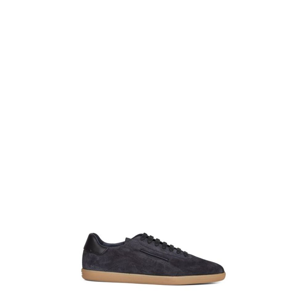 Zegna Men Dark Blue Suede 232 Low-Top Sneakers